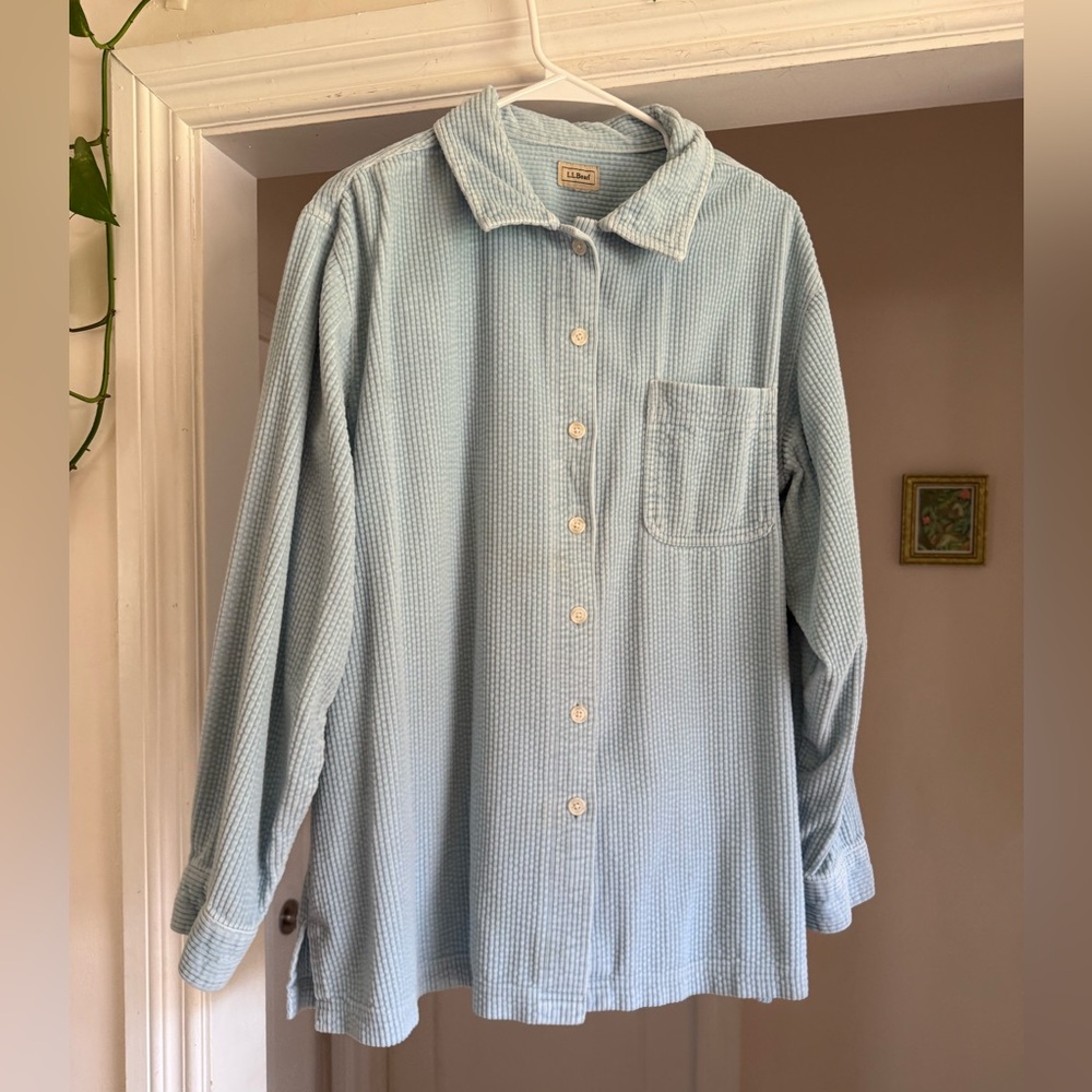 Vintage LL Bean light blue corduroy button down shirt size Large